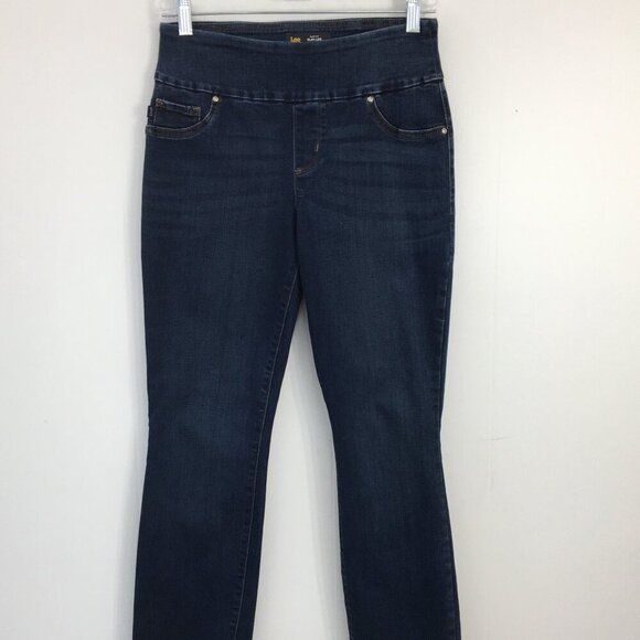 Lee Sculpting Mid Rise Dark Wash Slim Straight Leg Jeggings Size 24 EXCELLENT - Picture 1 of 8